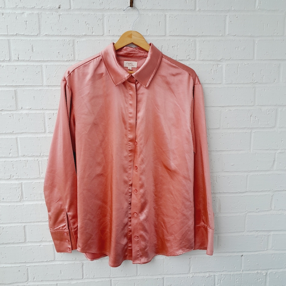 Camila Coelho Blouse Button Front Long Sleeve Satin Party Contemporary Top Sz:S